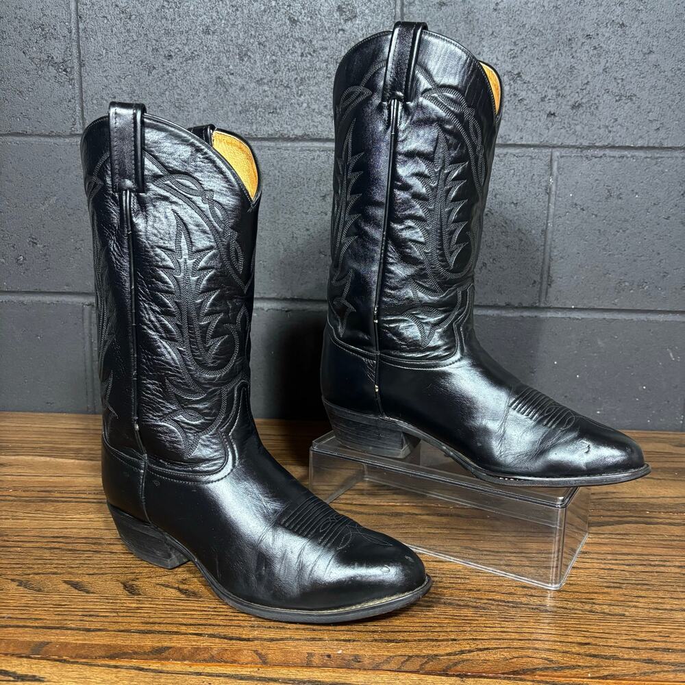 Vintage Tony Lama Black Leather Cowboy Boots Men’s 9.5 EE 2993 USA Made Western